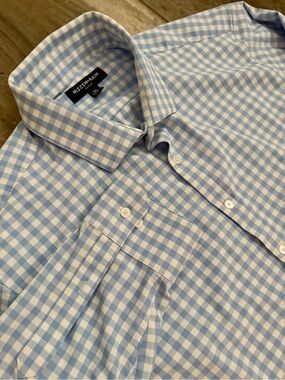 Mizzen+Main Blue and White Gingham Dress Shirt performance stretch 2XL